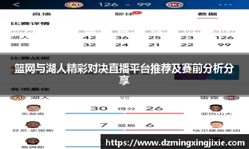 篮网与湖人精彩对决直播平台推荐及赛前分析分享